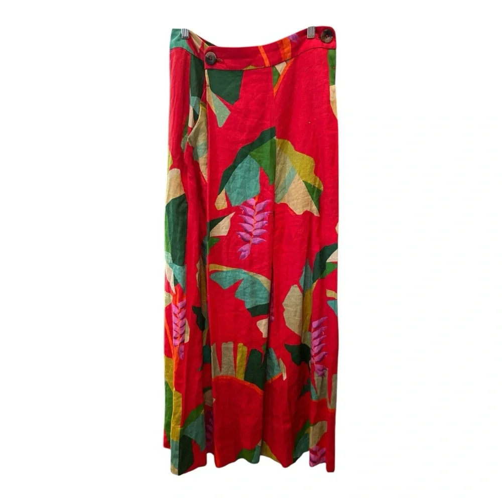 Farm Rio / Floral Linen High-Rise Wide-Leg Pants / Boho Luxury Vacation Pants - Picture 2 of 2